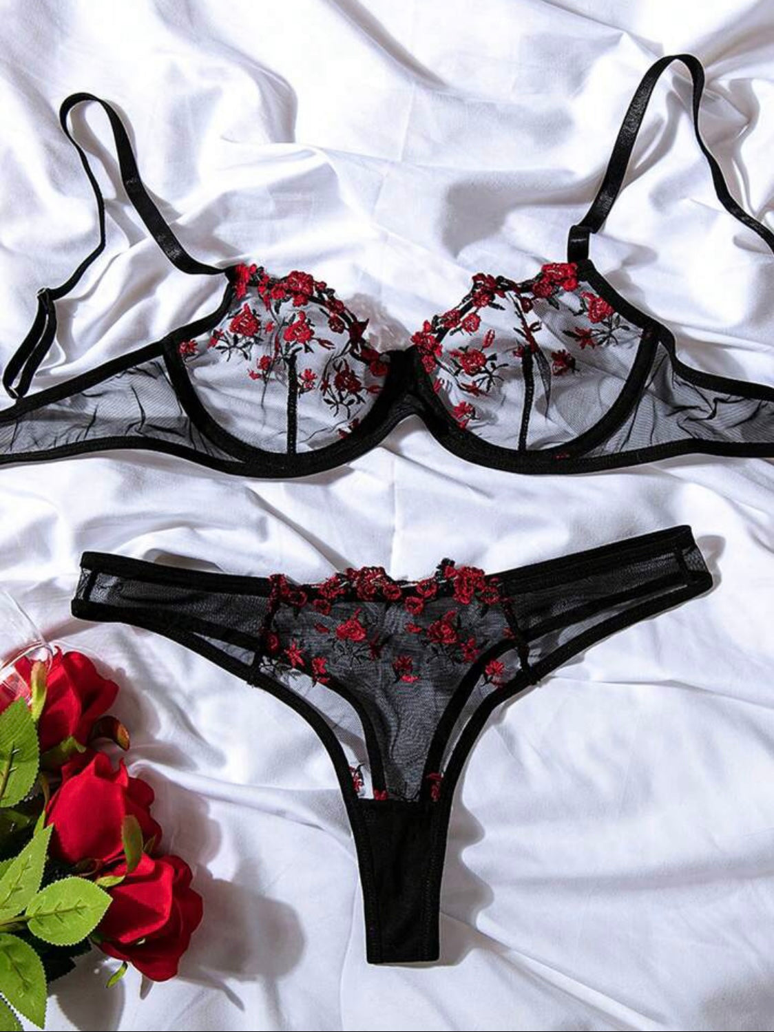 Black Floral Lingerie Set